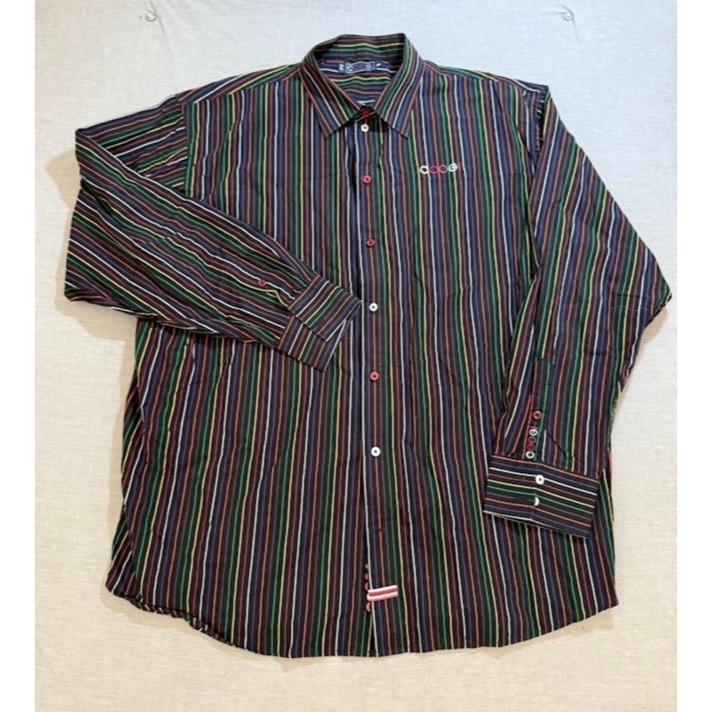Coogi Shirt Adult 3XL Black Striped Logo Button‎ Up Long Sleeve Casual Mens.
